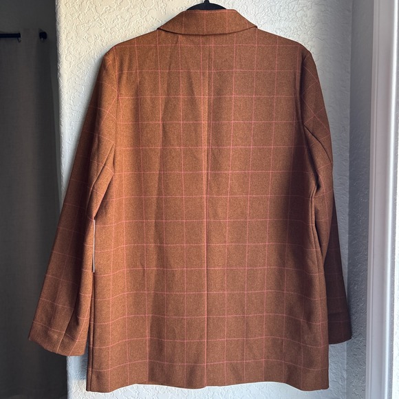 Leith Nordstrom Womens M Blazer Brown Pink Plaid Button Dale Windowpane NWT - Picture 4 of 13